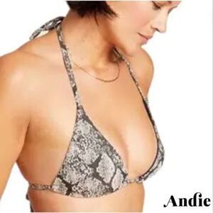 Andie Swim String Bikini Triangle Top Size Small‎ Snake Print Black and Tan